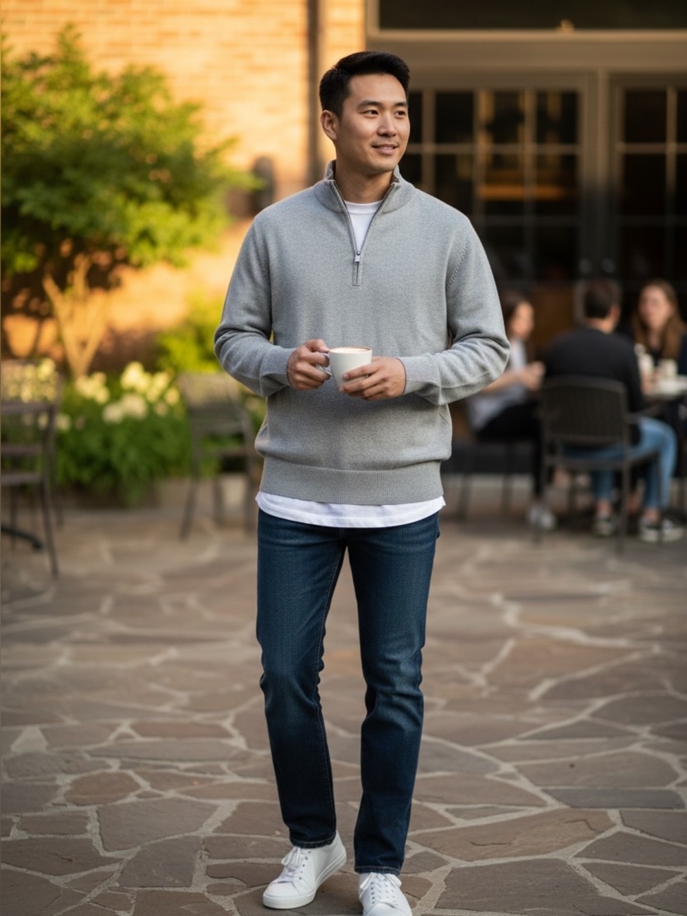 Van Heusen Men's Gray Cotton Quarter-Zip Sweater